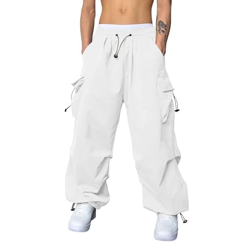 WZNKXFC Pantalon Cargo Ample pour Homme Style Parachute Tendance et décontracté Style Harem avec Poches Y2K Color White Size Large