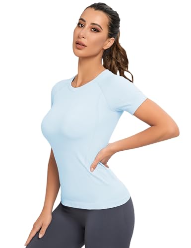 Image of MathCat Seamless Workout Tops for Women, Short Sleeve Compression Athletic Shirts Soft Yoga Gym Tops XS-XL