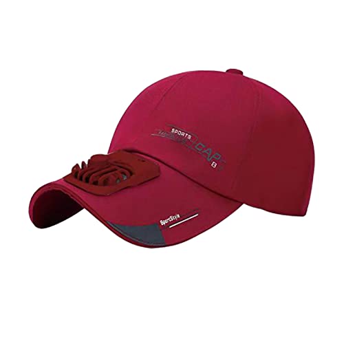 Perfeclan Verano con Pilas Ventilador de Enfriamiento Béisbol Al Visera para Sombrero Carga USB Protección Solar Sombreros para Mujeres Hombre, Rojo vino