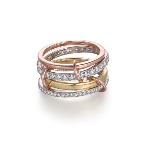 Elegant Gold Stackable Rings for Women - Non Tarnish Tri Color Rings Set, Perfect for Everyday Wear Ring Band, Gold Mixed Metal Rings Stack Interlocking Ring with Hoops