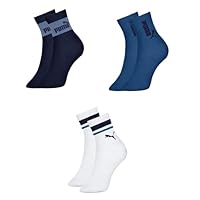 PUMA Kit 3 Pares de Meia Infantil Cano Alto Menino Malha Fina Respirável, 1 Azul Escuro - 1 Branco - 1 Marinho, 25-28