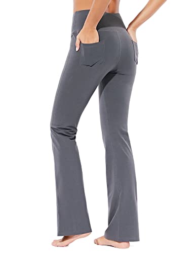 BALEAF Pantalon Yoga Femmes Bootcut Long Casual Pantalon Femme Fluide été Taille Haute Contrôle du Ventre Pantalon de Sport pour Fitness Yoga Gym-Gris-XL