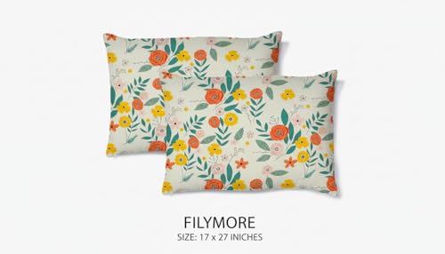 Image of Filymore Kids Baby Flower Printed Pillow Covers for Kids Room | Made with Pure Microfiber Soft & Skin Friendly Pillow Cases | Size (17 x 27 inch Off White Colour Set of 2 Covers.
