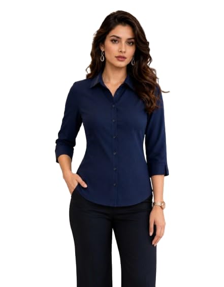 Formal Viscose Rayon Shirt for Women | Full Sleeve Cotton Office Wear Shirt-image-0