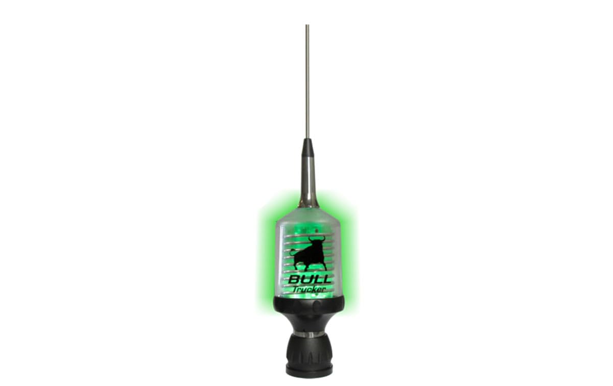 Sirio Antenne Bull Trucker 5000 LED, Antenna Cb Veicolare, Frequenza 27-30Mhz, Potenza Massima 5000 Watts (Icas), Stilo Inox, Altezza 1.665 m, Cavo 4 m in Dotazione, Inox/Verde/Nero