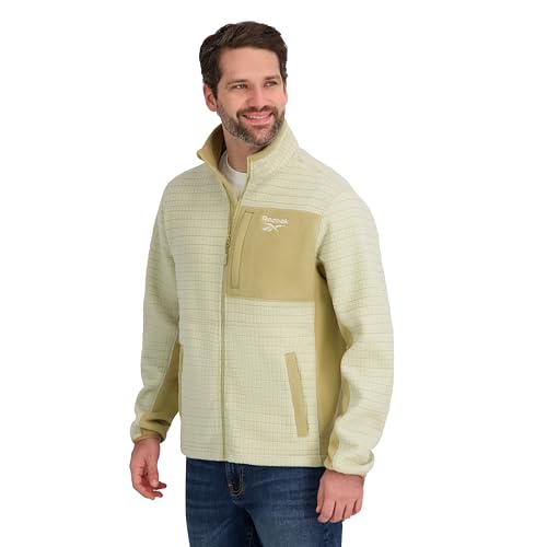 Reebok Mens Mock Neck Zip-Up Grid Polar Fleece Shell Jacket, Stucco, M