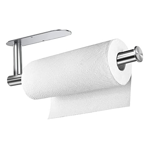 LgowithU Kitchen Roll Holder Under Cabinet, Large Self Adhesive or Drillable Kitchen Roll Holder, Stainless Steel Paper Towel Roll Holder Wall Mounted for Bathroom Kitchen (Sliver) Cover