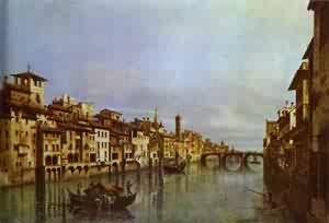 Peinture à l'huile Arno in Florence Bernardo Bellotto 12x16 Pouces