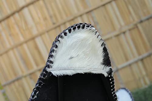 Leather Jackson Handmade Leather Living Room Butterfly Chair Genuine Leather Brown Butterfly Chair For Relaxing With Folding Iron Frame Vintage Chair Home Décor (Black And White With Fur Leather) #TOP5