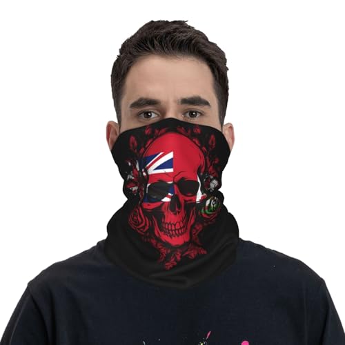 Bermuda Bermudan Flag Skull Neck Gaiter Balaclava Face Mask for Men Women Patriotic Design Seamless Bandana Cover Scarf Headwear Headband Head Wrap White
