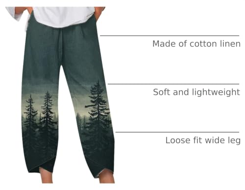 Image of DMOYALA Linen Pants for Women Summer Casual Wide Leg Capri Pants Loose Fit Palazzo Pants Cropped Beach Pants with Pockets