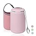 flintronic Termo para Comida, 460ml Fiambrera Portátil Food Flask, Botella Aislada de Acero Inoxidable, para Adultos Niños y Bebés, con 1 Cepillo 1 Cuchara 1 Taza de Soporte - Rosa