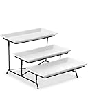 Yedio 3 Tier Serving Trays for Party, Porcelain Serving Platters and Trays, 12 Inch Tiered Tray Stand, Fruit Tray, Trays for Serving Food, White Dessert Stand with Collapsible Sturdier Metal Rack
