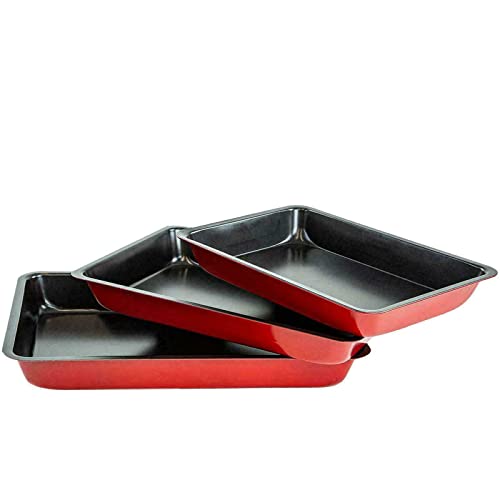 3pcs Baking Tray Set for Roasting, Baking, Cooking, Non-Stick Oven Trays, Bakeware Set
