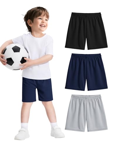 Witwot 3 Pack Toddler Boys Athletic Basketball Shorts Baby Boy Soccer Shorts Summer Clothes Black-Light Grey-Navy 4T