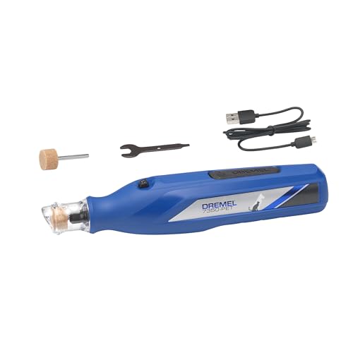 Dremel 7350 PET Krallenpflegese mit 3.6V Akku-Rotationswerkzeug Einfach zu bedienende, leichte Krallenschleifmaschine mit 2 Schleifzubehören, 1 Schutzhaube & 1 USB-Kabel, geeignet für Hunde und Katzen