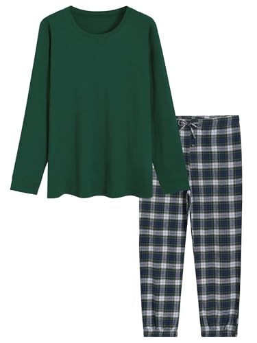 Latuza Men's Long Sleeve Crew Neck Jersey Top Flannel Jogger Pants Pajama Set