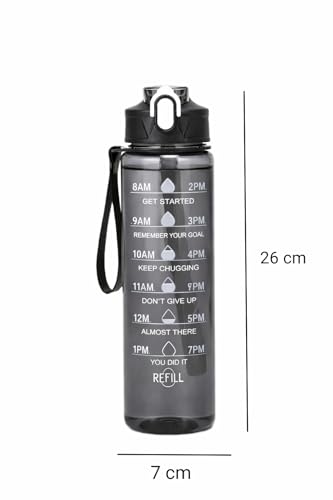 Image of 900ML Water Bottle With Time Guide And Easy Carry Strap - Leakproof And Portable For Everyday Use