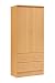Hodedah Two Door Wardrobe, with Two Drawers, and Hanging Rod, Beech