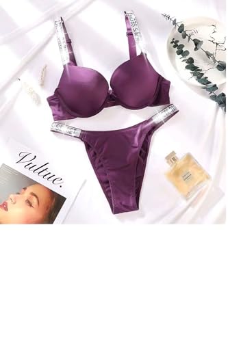 Image of Women Girl's Plain Cotton Padded Push-up Wireless Underwired Sports Non Padded Regular V Secret Everyday Wear Stylish Wired Non-Wired Full Coverage T-Shirt Solid Bra Underwear Lingerie Set