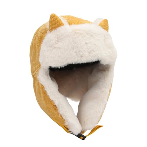 Gorro de invierno con oreja, bonito gorro de punto de invierno para mujeres y niñas, para exteriores, sombrero de invierno para hombre, amarillo, Talla única