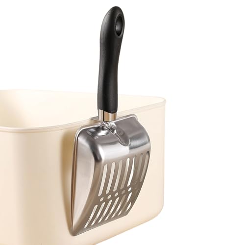 Scooper de Caca de Acero Inoxidable: tamiz de para Gatos Duradera, Mango Largo Scoop | Herramienta de eliminación de residuos para Mascotas con una Cucharada Profunda para Apartamentos o hogares