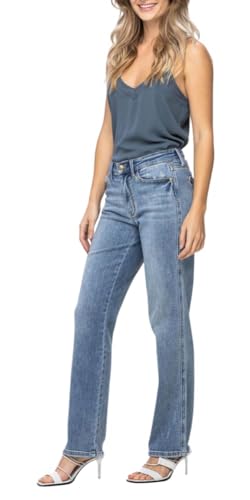 Judy Blue Women's Mid-Rise Cell Phone Pocket Dad Straight Leg Jeans 82540 (US, Numeric, 44, Regular, Regular, Blue)3