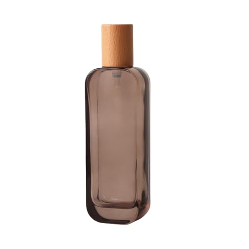 120ml/4oz Amber Glass Pump Bottles with Wooden Lid Leakproof Lotion Dispenser for Travel Cosmetic Cream Shampoo Essential Oil Liquids