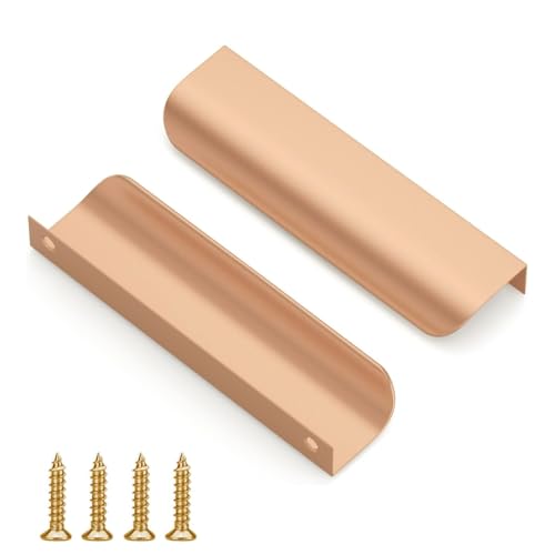 QZKJQDD 2 Pack Rose Gold Kitchen Cupboard Handles Finger Edge Pulls for Cabinets and Drawers, 150mm Wardrobe Door Handles Modern Aluminum, Matte Gold