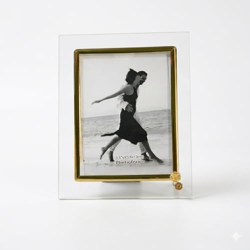 Image of Home Decor Gold Geometric Glass Photo Frame - Modern Design (3X5)