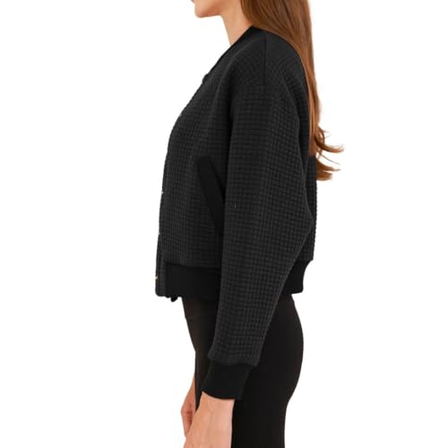 Amazhiyu Women's Quilted Cropped Bomber Jacket Long Sleeve Waffle Autumn Coat2