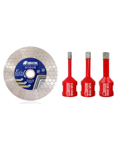 Lot de 3 forets diamantés secs et lame de scie diamantée pour meuleuse et perçage carrelage