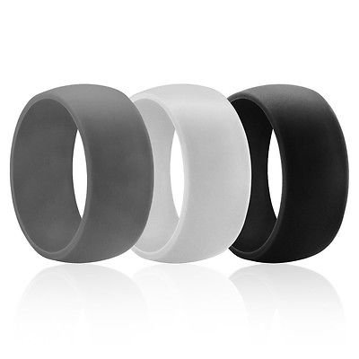Silicone Wedding Rings - 3 Ring Pack Men's Silicone Wedding Ring Wedding Band - Black, Light Gray and White - For Active Lifestyle, Active Men, Athletes