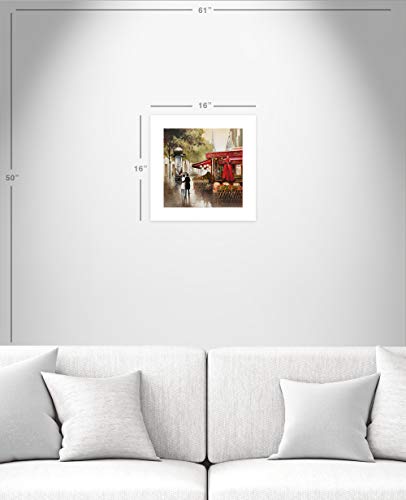 Casa Fine Arts Paris In The Rain French Bistro European Landscape Wall Art Archival Print, 16" X 16", Red #TOP2