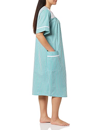 Image of AmeriMark Women Calf-Length Snap Front Knit Duster House Coat Robe - Loose-Fitting Plush Bathrobe - Short Sleeve Bath Robe