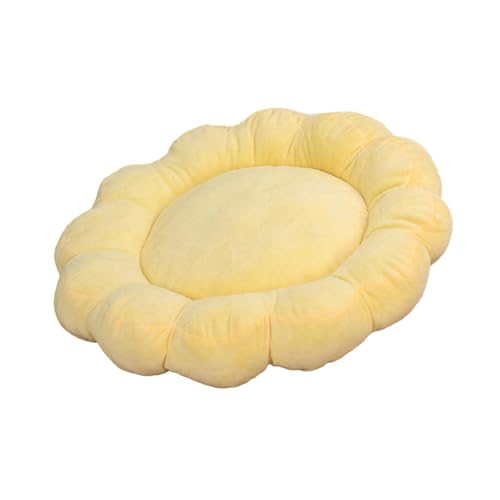 Baoblaze Soft Pet Nesting Bed Small Dog Bed Autumn Winter Pet Sleeping Pad Flower Shaped Round Cat Bed for Kitten Indoor Cats Puppy, Yellow