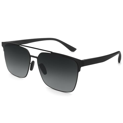Dollger DG496-2025 Men's Polarized Square Sunglasses UV400 Protection, Metal Frame Nylon Lenses Stylish Anti-Glare（Black to Gray）