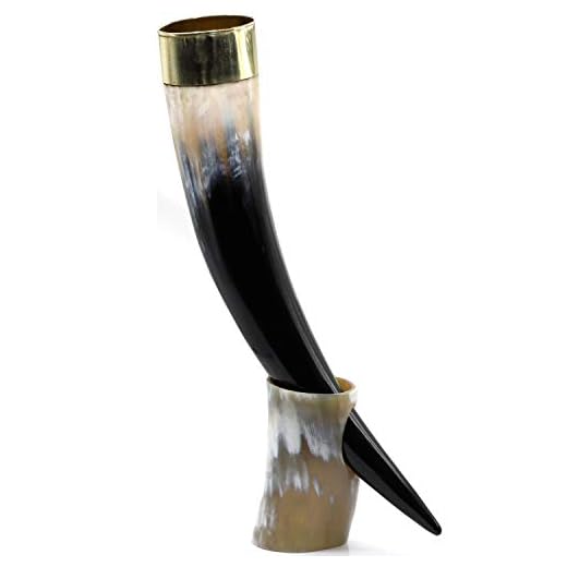 Replicartz Large Viking Drinking Horn with Stand - Authentic & Food Safe Cup - No Leaks - Norse Drinking Beer Mug with 20 oz Capacity Best Choice of Vikings & Game of Thrones Theme & Fans (18 Inch)