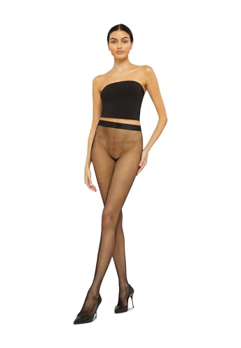 Image of Wolford Twenties Econyl Fishnet Tights for Women Sustainable Small Net Pantyhose with Matte Finish and Logo Waistband
