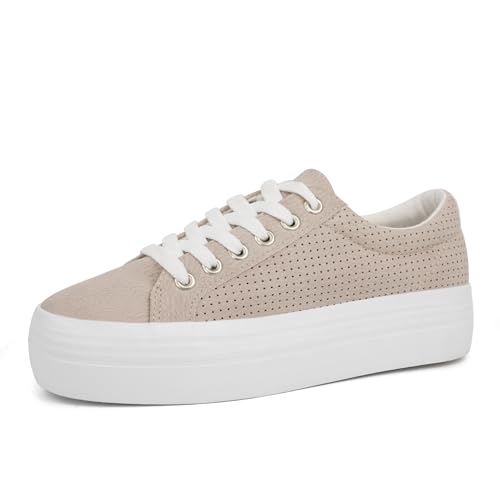 Image of JABASIC Women Lace Up Platform Sneakers Comfortable Casual Fashion Sneaker Walking Shoes
