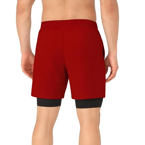 Image of Men's 2 in 1 Active Dual Shorts with Inner Tights Layer & Compression Liner, Double Layer Athletic Short for Running, Gym & Sports