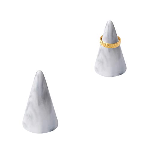 oskas Modern Marble Ring Holder Tower Ceramic Cone Shape Decorative Display Stand for Jewelry /Wedding Grey&Grey 2pcs set