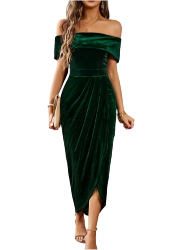 MATSUMIZUYU Womens Velvet Wrap Off The Shoulder Dress Sexy Slit Ruched Cocktail Dress Wedding Party...