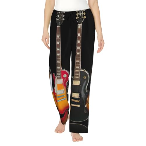 Pantalon pyjama guitare femme doux anti-serrement ample à poches pour la nuit