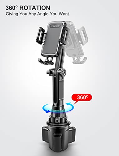 TOPGO Cup Holder Phone Mount, [No Shaking & Height-Adjustable Pole] Cup Phone Holder for Car, Cell Phone Cradle for iPhone iPhone14, Samsung and More Smart Phone(Black)
