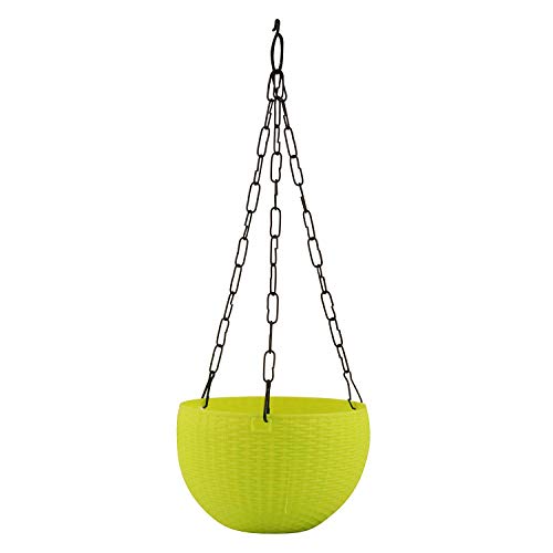 Image of Giore Plastic Hanging Planters with Metal Chains Green Flower Pot for Indoor & Outdoor Plants Durable Hanging Baskets for Home, Balcony, Garden & Patio Decor