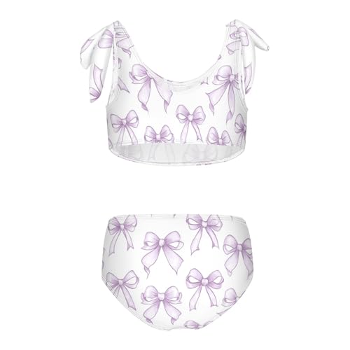 Plaaee Girls' 2 Piece Swimsuits Purple Bows Cute Bikini Set Bathing Suit 4T2