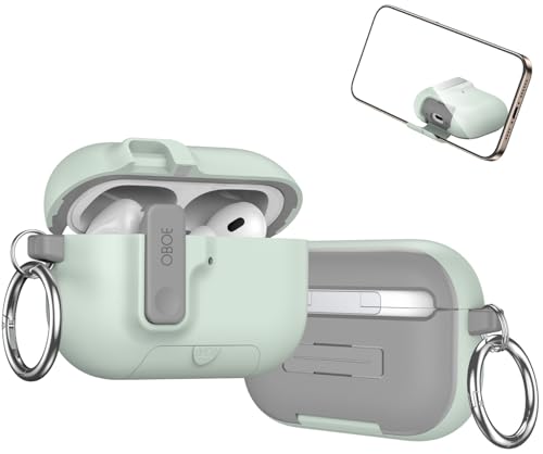 Image of Oboe Aegis Case 'Compatible with' Apple Airpods Pro 3 Case Full Protection Cover with Phone Stand, Magnetic Lock & Keyring (Light Green) [AIRPODS & Charging CASE NOT Included]