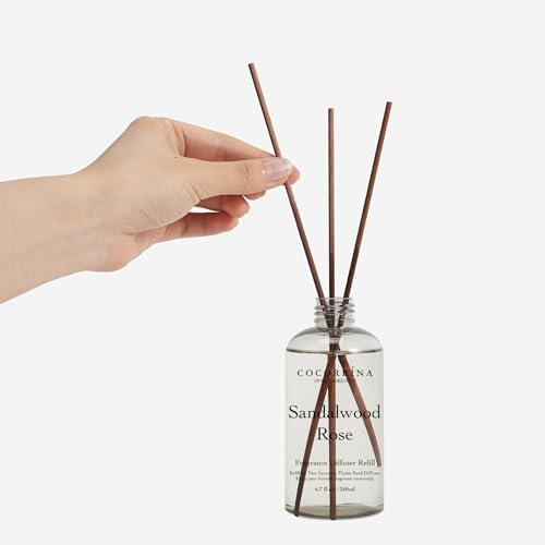COCORRÍNA Recarga Difusor de Perfume 200ml con 8 Varillas, Madera de Sándalo Rosa, Perfume de Larga Duración con Aceites Esenciales Naturales, Perfume para el Interior para la Sala de Estar, el - imagen 3