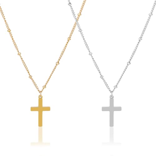 UNICRAFTALE Collar de cruz 2 colores para mujer, acero inoxidable 304 con colgante de oro 18K, gargantilla pequeña, 2 piezas, cadena simple, decoración minimalista